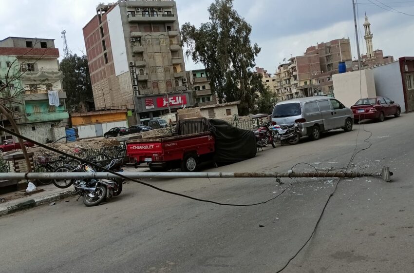  سقوط عمود إنارة بمنطقة الصاغة في الزقازيق